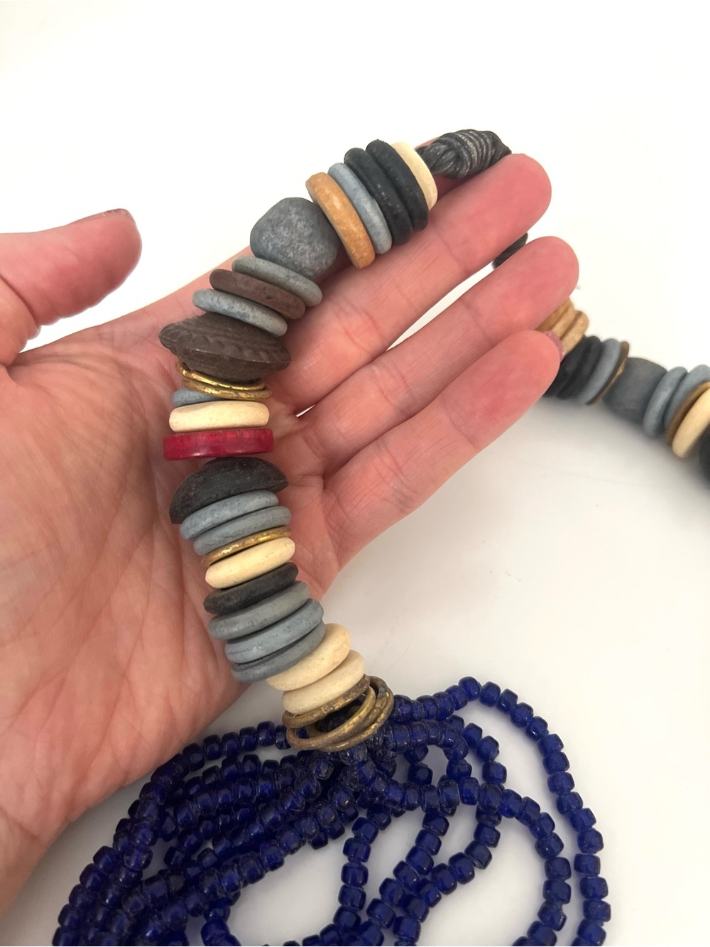 Handmade Multistrand Blue Beaded Necklace with Mixed Accent Discs - Picture 4 of 7